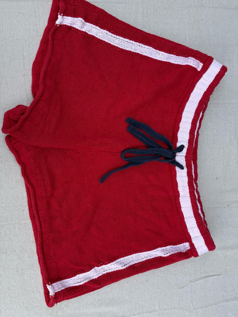 Lou & Grey Red Knit Shorts with White Waistband Stripe